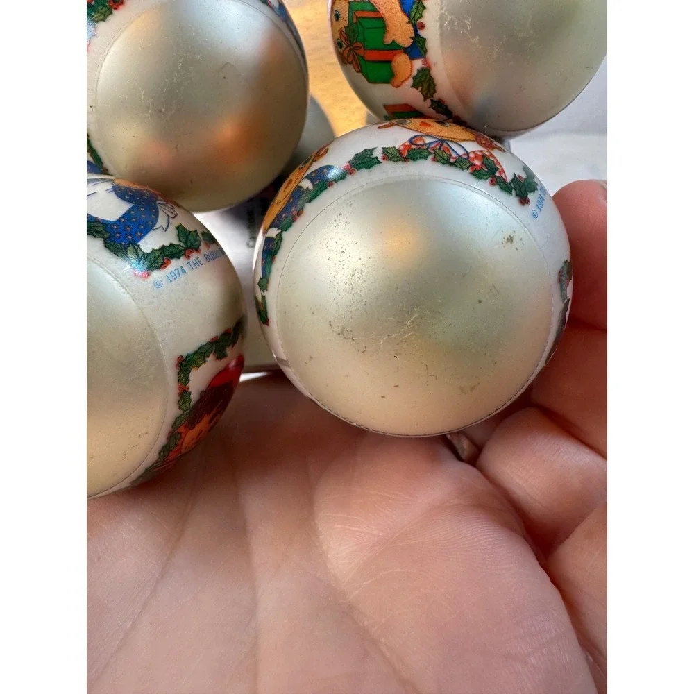 Vintage 1974 Hallmark Raggedy Ann & Andy Glass Ball Ornaments Set of 4 1.75